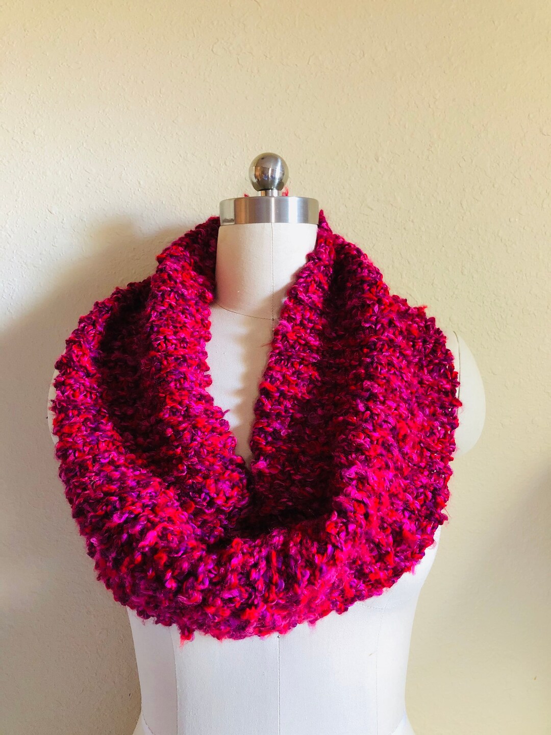 Cranberry Red Chunky Knit Infinity Scarf, Extra Wide Scarves, Red Scarf ...