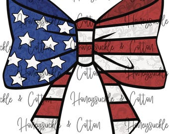 Red White & Blue Bow, American Flag Bow PNG, 4th of July