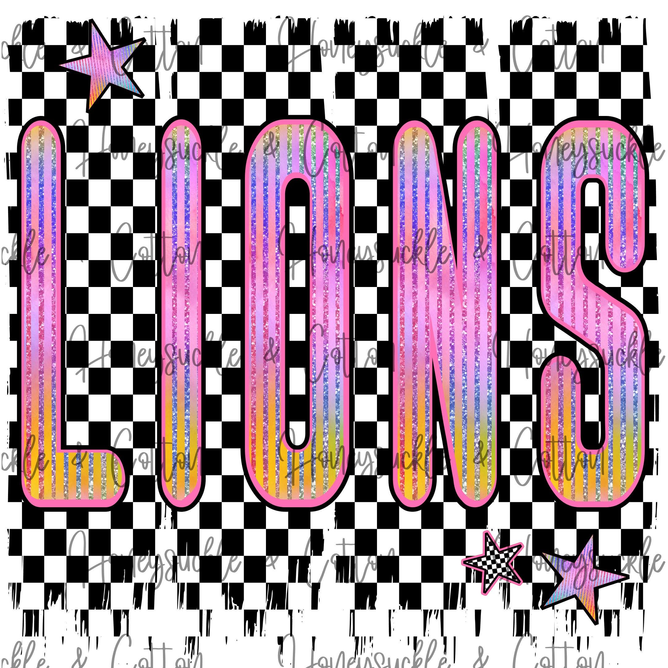 Neon Checkered Lions, School Mascot PNG, School Spirit