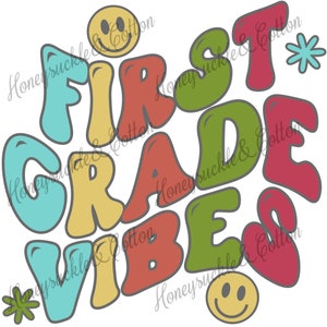 First Grade Vibes, Back to School PNG, Retro