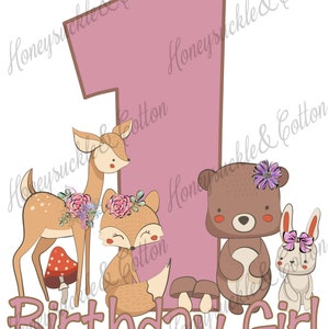 Pink Woodland 1st Birthday, Forest Animal Birthday PNG