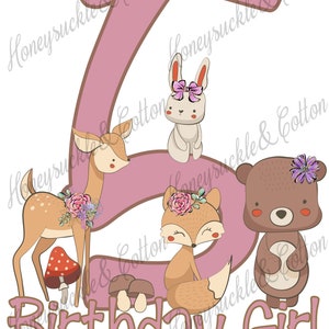 Pink Woodland 5th Birthday, Forest Animals Birthday PNG, Birthday Girl