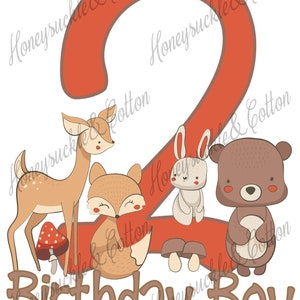 Woodland 2nd Birthday, Forest Animals Birthday PNG, Birthday Boy