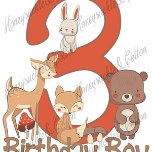 Woodland 3rd Birthday, Forest Animals Birthday PNG, Birthday Boy
