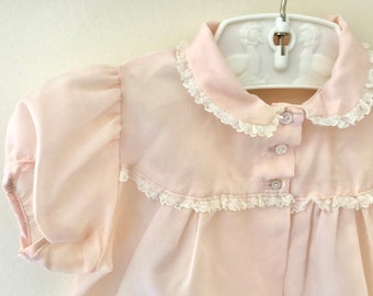 Vintage Baby Sheer Top - 1950s 1960s Little Craft Girls 50s 60s Nylon Sheer Baby Pink Infant Toddler Swing Top Lace Sweet Party 9 12 Months