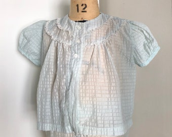 Vintage Sheer Baby Set - 1950s Nylon Plisse Girl Blue Swing Top Diaper Set Lace Trim Party Easter Dress Set 12 15 18 Months Mid Century