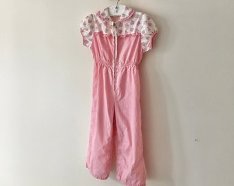 Vintage Toddler Overalls - 50s 60s Clover Honeysuckle Gingham Longalls Playsuit Little Girl Pink St Pattys Lucky 24 Months 2 2T Boiler Suit