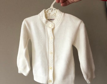 Vintage Baby Cardigan Sweater / 60s Infant Baby Spring Winter Knit Soft White Sweater Approximate Size 6 12 Months