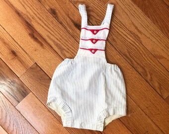 Vintage Toddler Sun Suit - Carter's Baby Unisex Boy Girl Nautical Summer Sunsuit Playsuit Striped Blue White Romper 12 18 Months 1 1T