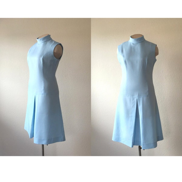 Vintage 1960s Mod Dress / 60s Jonathan Logan Sweet Mint Sky Ice Blue Fold Over Collar Scooter Shift Dress / Motown Girl Dress - Large / L