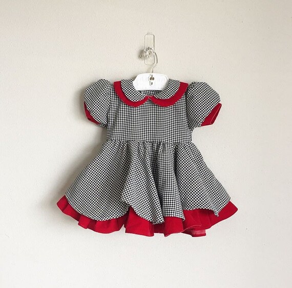 Puff-sleeved Velour Dress - Dark red - Kids