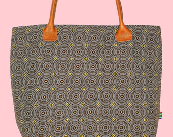 Sac Brun à motifs Ethniques - Base verte style Liberty - Tissu Shweshwe 100% coton