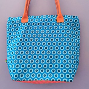 Sac Cabas Turquesa - Base en tissu Shweshwe Rose - 100% coton - intérieur en Jean solide. Lavable en máquina