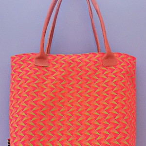 Sac cabas Rose Vif - Base verte estilo Liberty - 100% Coton Shweshwe