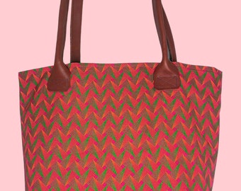 sac MINI! Rose - Tissu Shweshwe d'Afrique du Sud et cuir véritable