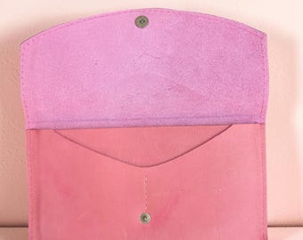 Pink Leather Wallet, Fox Illustration Purse, Handmade South African Wallet, Snap Closure Clutch, Sac Cuir Femme, Artisan Wallet