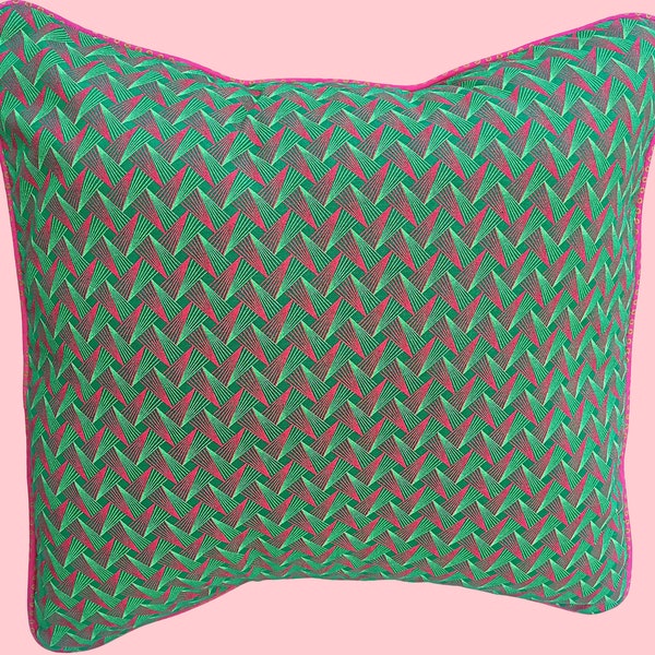 Housse de coussin Verte et Rose - 100% coton Shweshwe