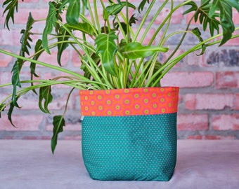 Panier en tissu vert et Orange - 3 tailles - multi-usage
