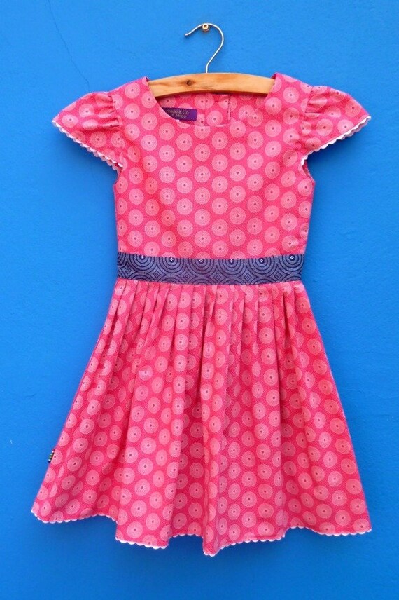 Girl s Pink dress with Navy Belt detail 100 cotton handmade in South Africa with Love