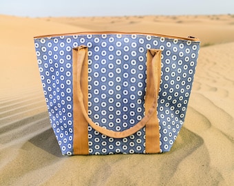 Grand Sac Zippé Shwe Indigo, motif petites lunes