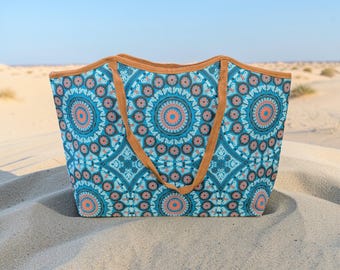Le Grand Sac Shopping TURQUOISE motif Mandalas