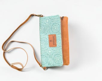 Handmade Leather Crossbody Bag, Fold Over Fabric Purse, South African Handbag, Sac Bandoulière Cuir, Artisan Shoulder Bag
