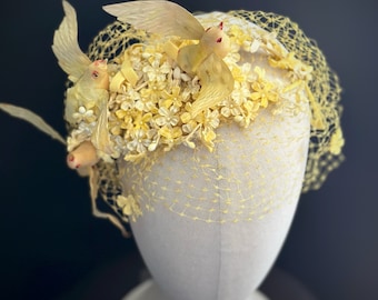 Yellow Kentucky Derby Hat Fascinator Central Park Conservancy Hat Luncheon Famous Hat Luncheon Derby Party Vintage Millinery Floral