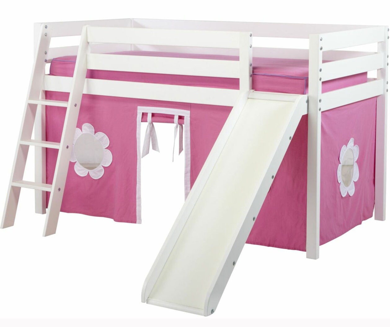 pink bunk bed with slide