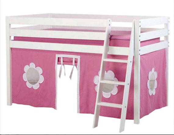 Twin Loft Bed With Hot Pink White Curtain Twin Loft Bed With Hot Pink White