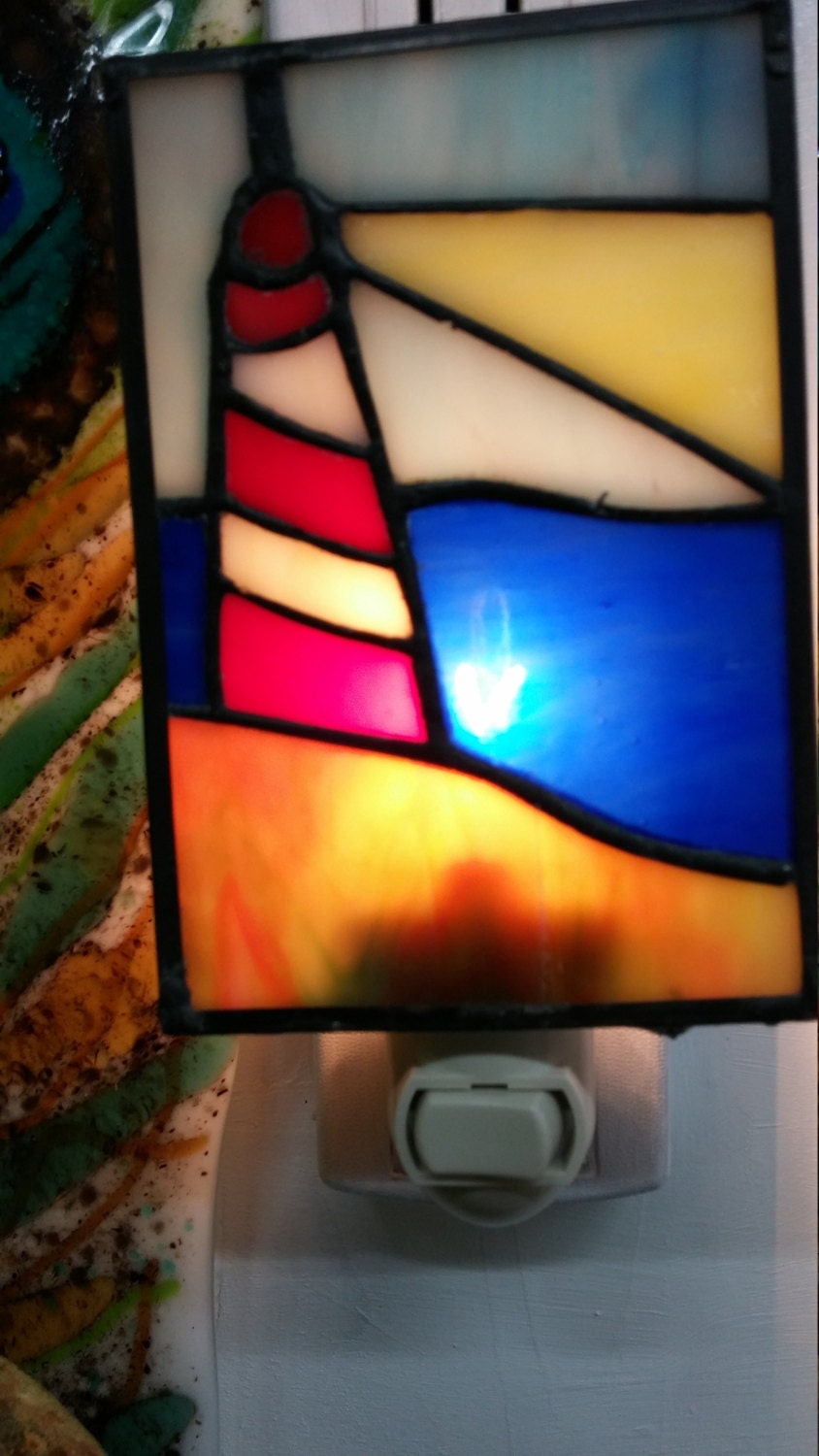Stained Glass Art, Stained Glass Night Light, Lighthouse Night Light