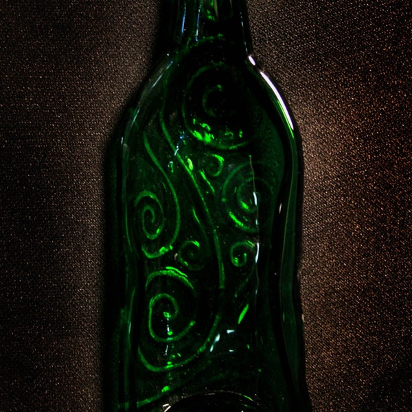 Wine bottle art, Embossed Wine Bottle, recycled wine bottle, cheese tray, olive dish, kitchen decor, hostess gift