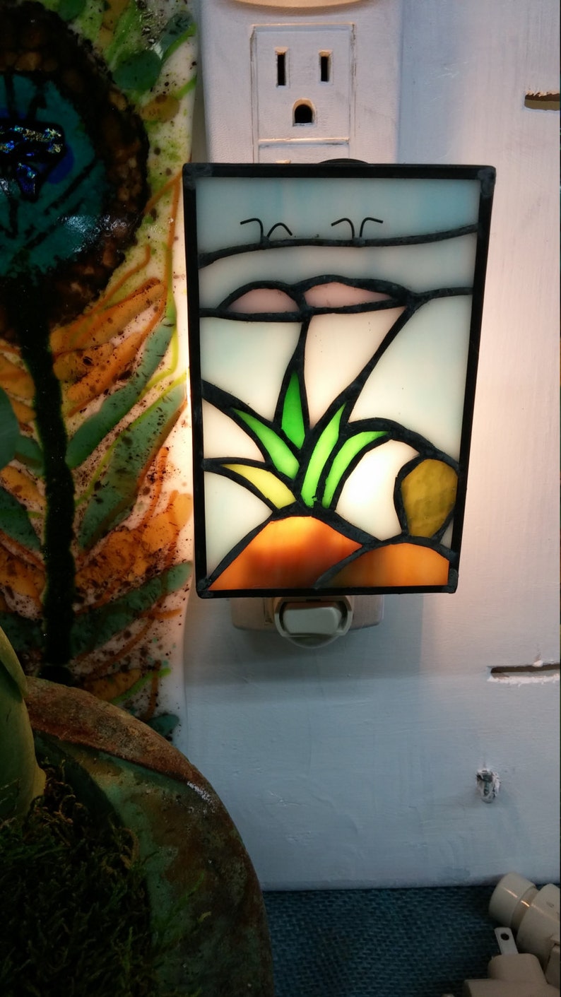 Stained glass art, Night light, stained glass night light, pineapple night light, home decor, kithen decor,lighting image 1