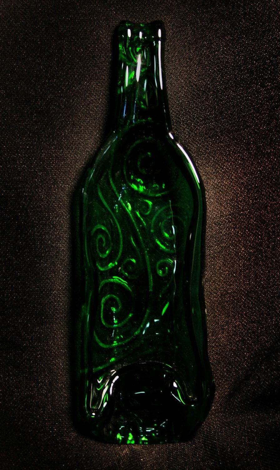 Wine bottle art, Embossed Wine Bottle, recycled wine bottle, cheese tray, olive dish, kitchen decor, hostess gift