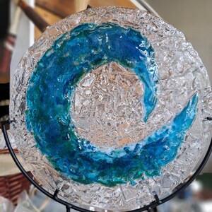 Beach wave, Tidal wave, fused glass wave, ocean wave sculpture, beach wave, blue wave, glass sculpture, coastal decor, iron stand,