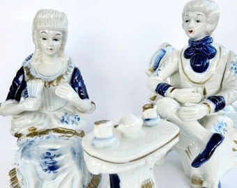 Vintage figurine, German Ceramic Victorian Tea Figurines, Rare Find, hand painted