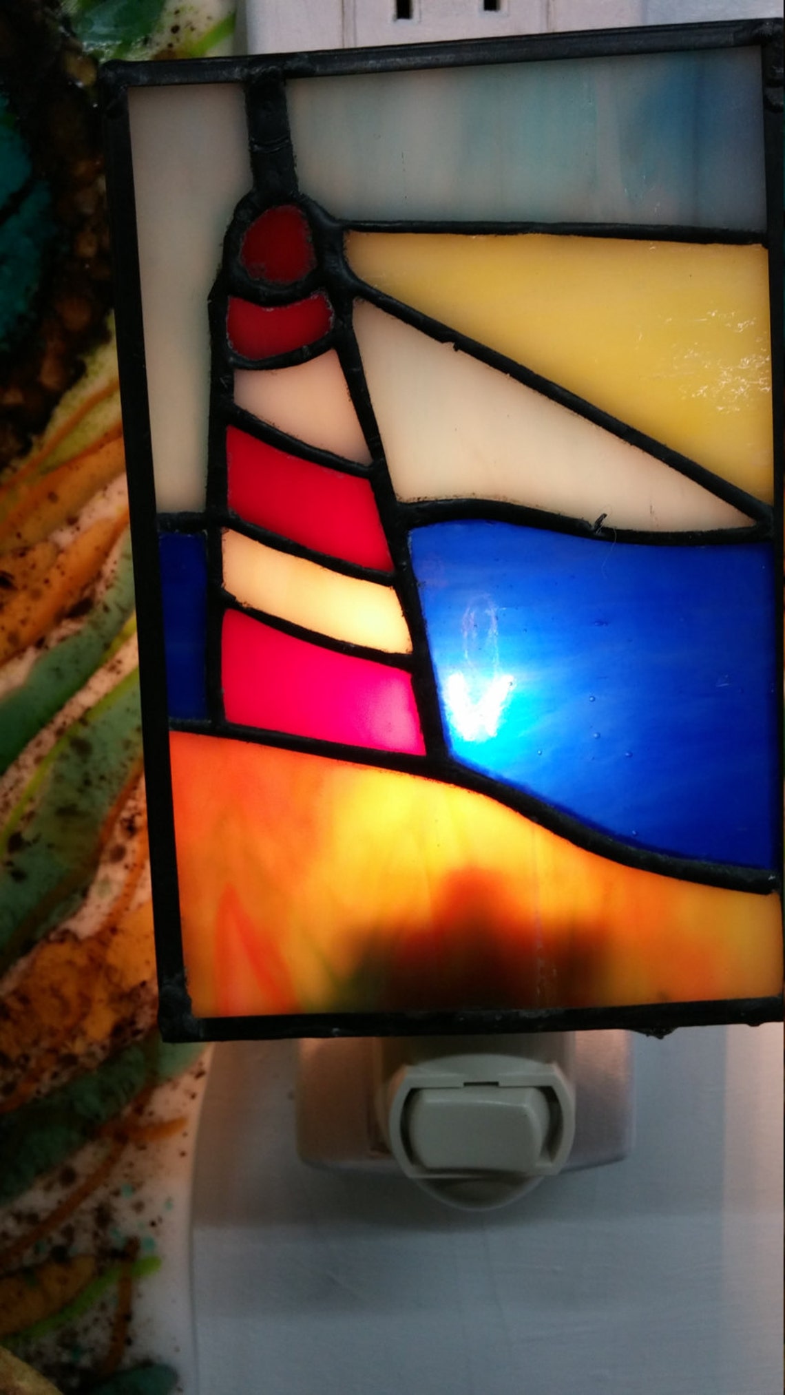 Stained Glass Art, Stained Glass Night Light, Lighthouse Night Light