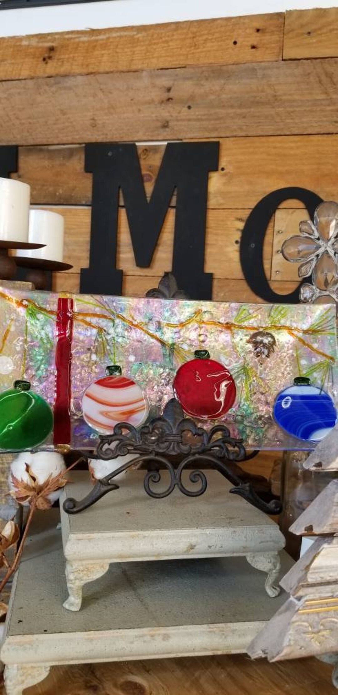 Handmade, Christmas Décor, Stained Glass, Christmas Serving Tray, Fused