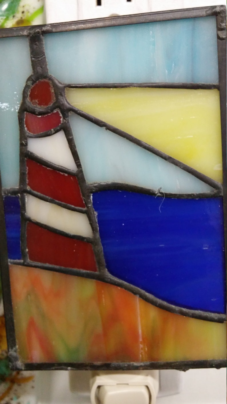 Stained Glass Art, Stained Glass Night Light, Lighthouse Night Light