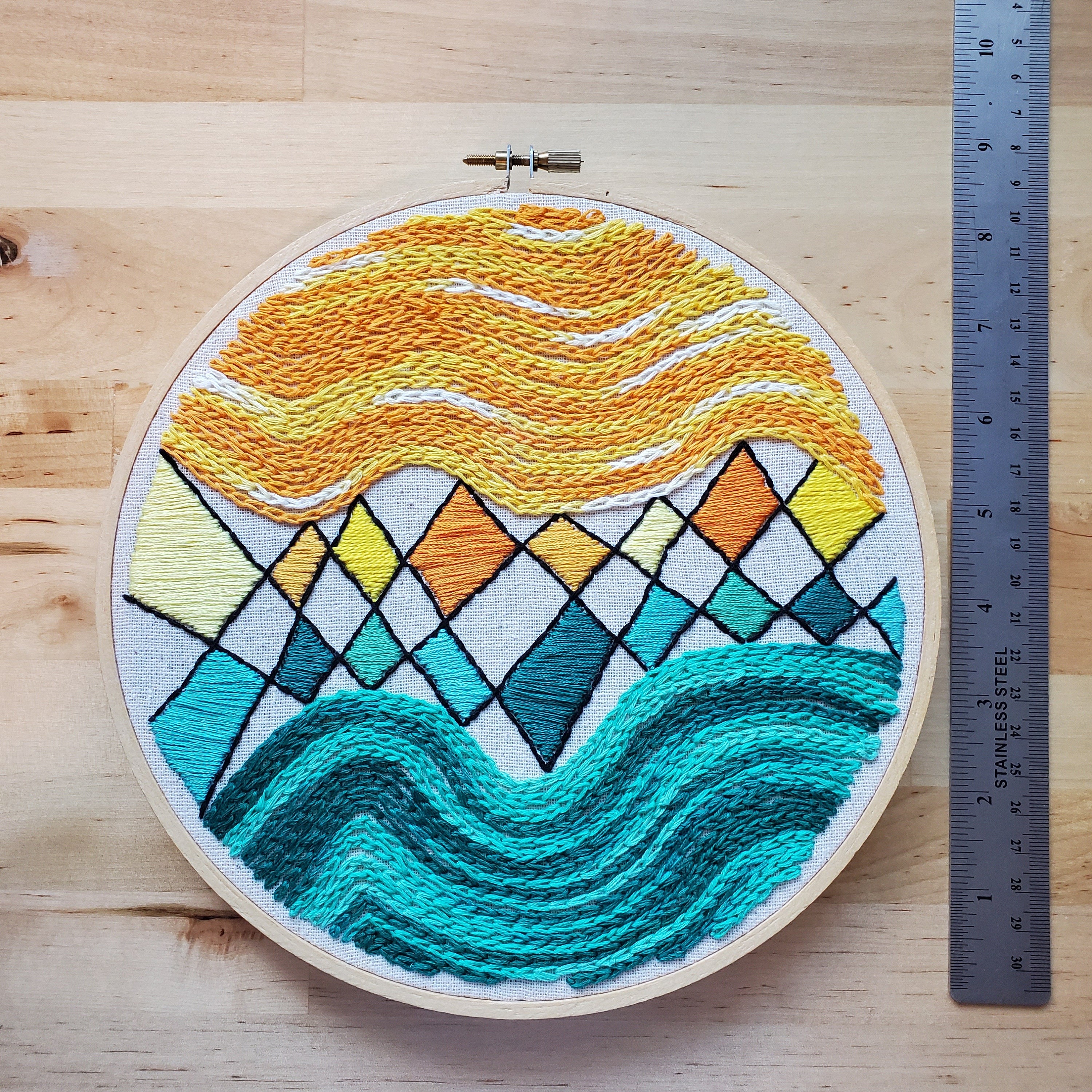 Yellow and Green Mountain Embroidery Art Fiber Art - Etsy