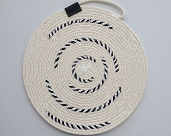 Rope Trivet, placemat, hot pads, home decor, house warming gift, shabby chic, kitchen trivet, Black and White Striped