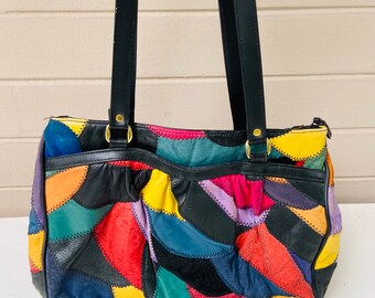 multi coloured leather patchwork bags