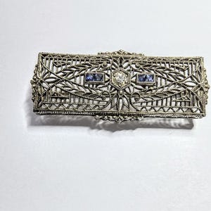 14K Diamond and Sapphire Filigree Brooch