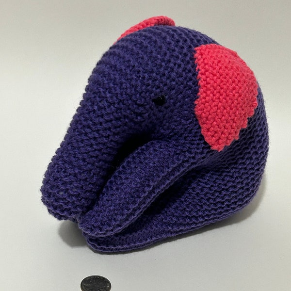 Large Stuffed Knit Elephant, pink, purple, gift, children's toy, baby shower, handmade, cute