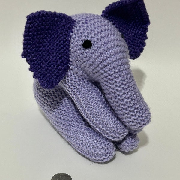 Large Stuffed Knit Elephant, purple, lavender, gift, children's toy, baby shower, handmade, cute