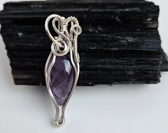 Amethyst necklace pendant wire wrapped in sterling silver