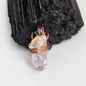 Amethyst point necklace pendant wire wrapped in copper