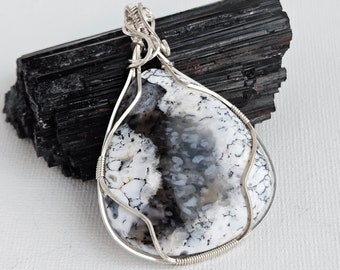 Large Teardrop Dendritic Opal Pendant set in Sterling Silver
