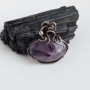 Trapiche amethyst necklace pendant set in patina copper