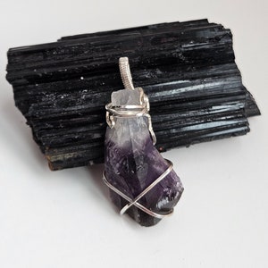 Amethyst Raw Point Necklace Pendant set in Sterling Silver