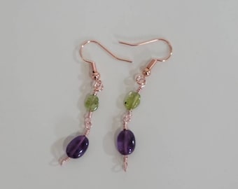 Mixed Metal Amethyst Peridot and Quartz Dangle Earrings - Etsy